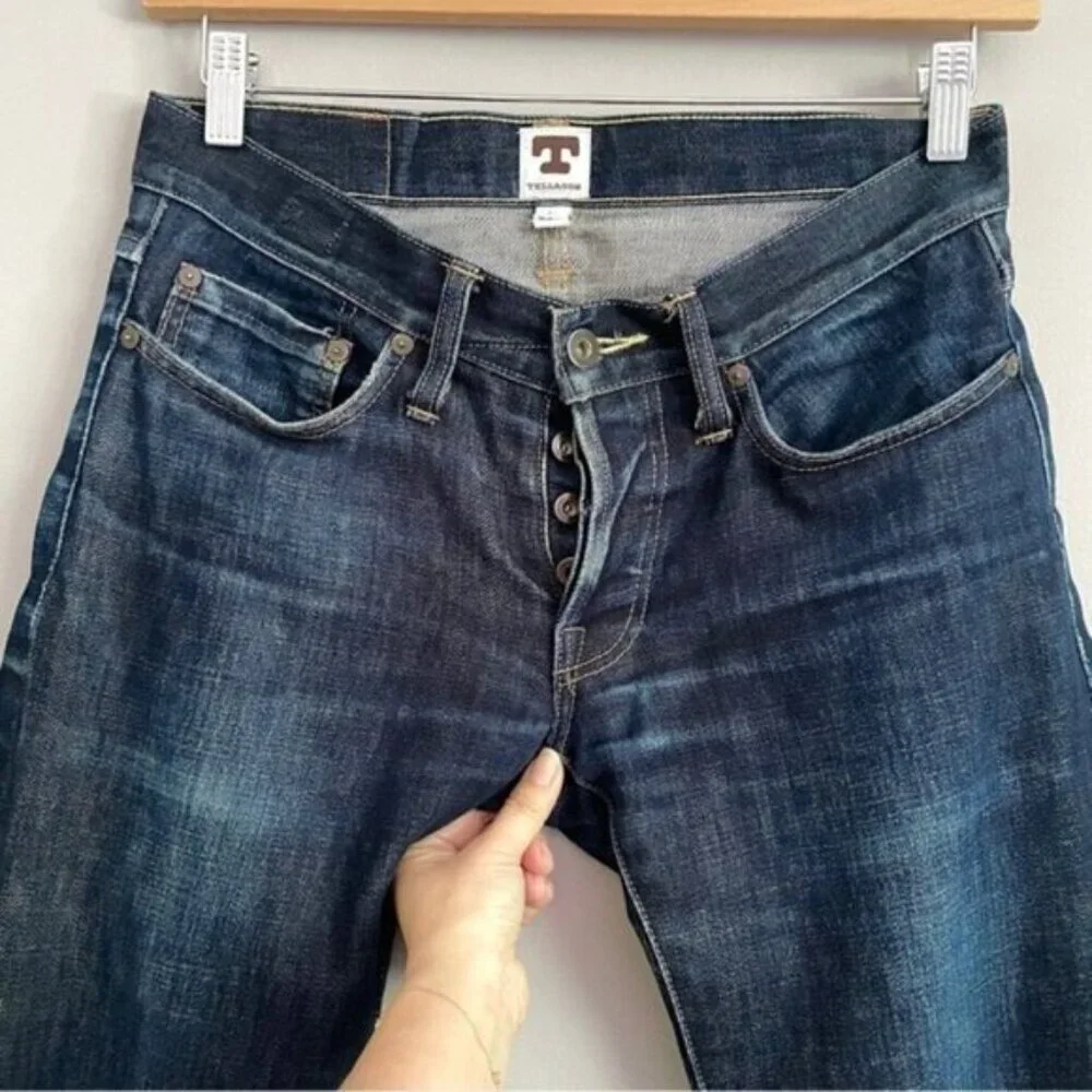 Tellason Dark Wash Low Rise Slim Straight Selvedge Jeans - 28 x 32.5